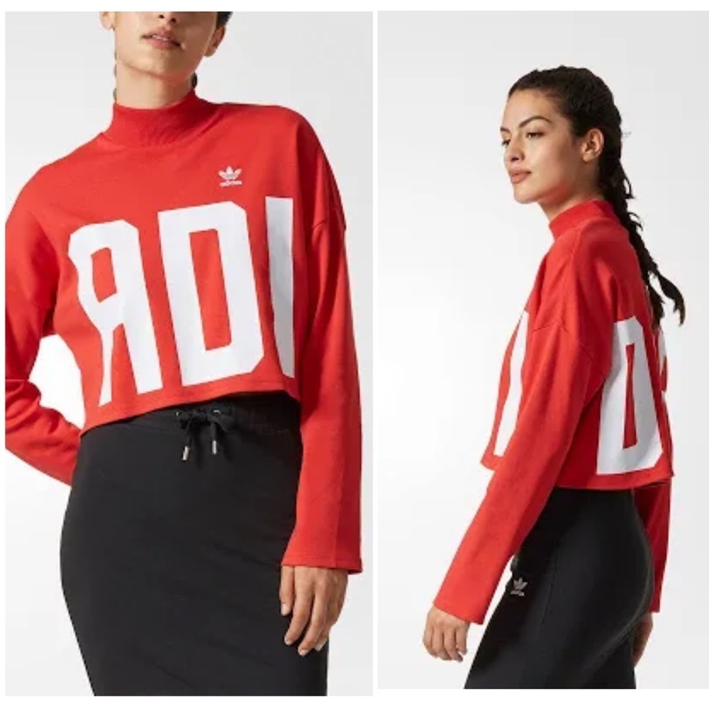 ADIDAS Originals Women’s Bold Age Cropped 100% Cotton Oversized Sweatshirt Sz M - Picture 4 of 15